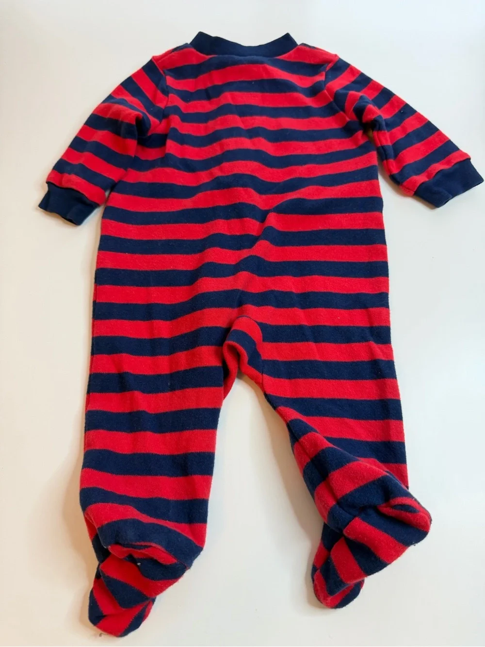 Carter's Red and Navy Striped Construction Appliqué Footed One-Piece